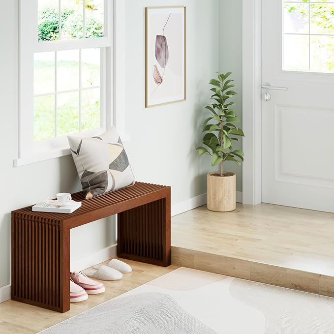 APRTAT Bamboo Dining Bench Indoor Long Entryway Shoe Rack Bench,Outdoor Modern Wood Benches 35 Inch Bamboo Bench for Living Room Hallway Bedroom Bathroom
