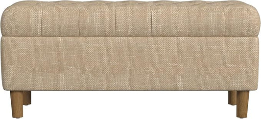 Homepop Home Decor | Tufted Ainsley Button Storage Ottoman Bench with Hinged Lid | Ottoman Bench with Storage for Living Room & Bedroom, Oatmeal Textured Fabric