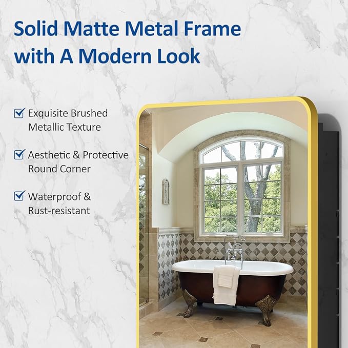 ACEMIRO 24x30 Inch Bathroom Medicine Cabinet with Mirror Gold Metal Framed Recessed or Surface Wall Mounted Mirrored Medicine Cabinets for Bathroom
