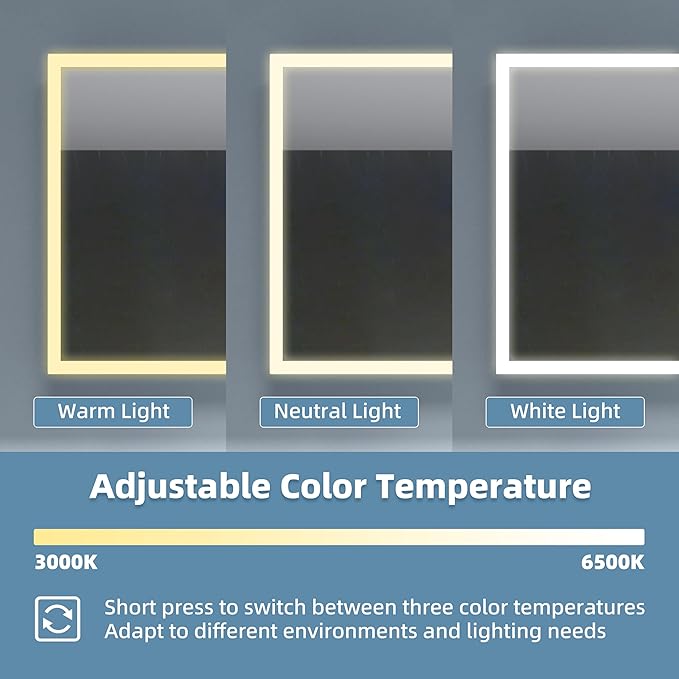 LED Medicine Cabinet Mirror, 60x30 Inch Bathroom Storage, Recessed/Wall Mount, Plug-in/Hardwired, 3 Color Dimmable Light, Anti-Fog, Time Temp Display