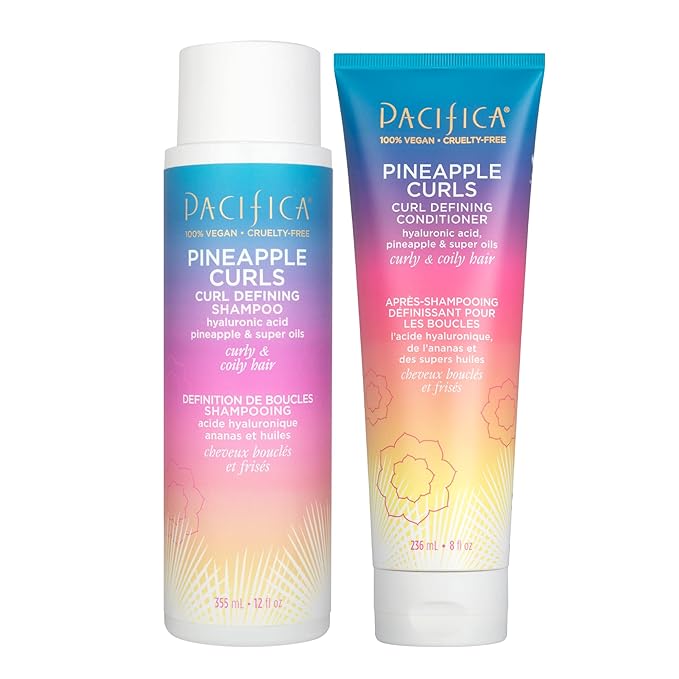 Pacifica Pineapple Curls, Curly Hair Shampoo & Conditioner Set – Strand Defining Care for Wavy & Coily Hair – Reduces Frizz – Sulfate Free Clean Beauty Dermatologist Tested, Vegan & Cruelty-Free