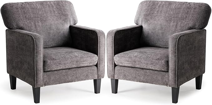 DUMOS Dark Grey Modern Accent Chairs for Living Room, Corner Chairs for Adults, Reading Chair with Armrest and Backrest, Comfy Lounge Chairs for Bedroom Reception Waiting Room 2 Pack