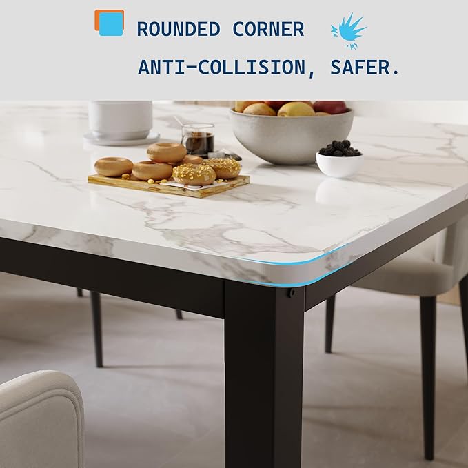 GarveeHome 78.7 in Industrial Dining Table for 6, Wooden Long Dinner Table with Mortise Tenon Design, Kitchen Table with Sturdy Metal Legs, for Dining Room Home Office Living Room, White