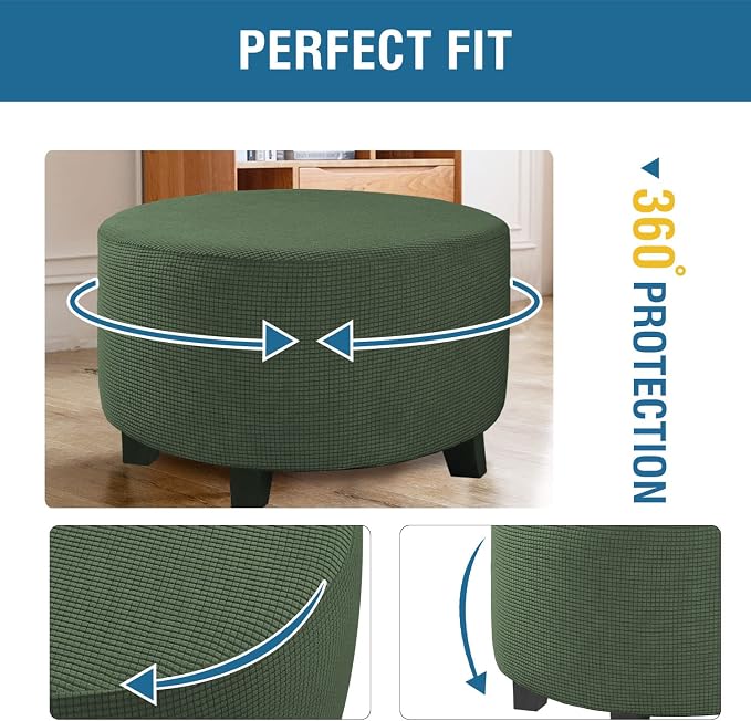 H.VERSAILTEX Ottoman Cover Stretch Ottoman Slipcover Round Ottoman Storage Cover Folding Stool Covers Furniture Protector Cover for Footrest Ottoman Fit Dia 30" - 41", Bronze Green