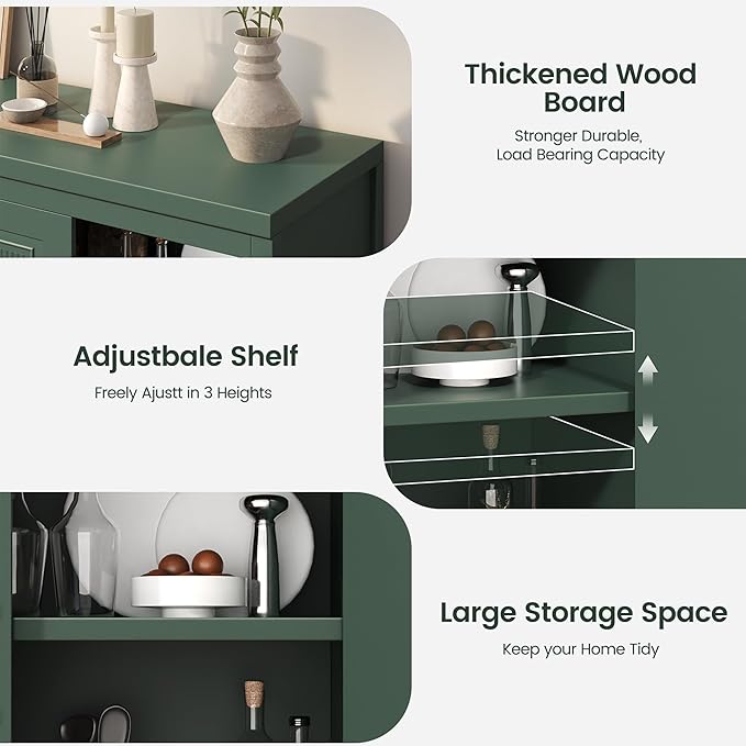Jocoevol 55" Buffet Cabinet with Storage, Modern Fluted Door Design Sideboard Buffet Cabinet with Adjustable Shelf, Coffee Bar Station for Kitchen Living Room Green