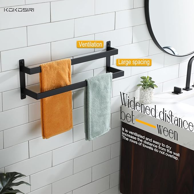 KOKOSIRI Towel Bars Black Bath Towel Holders 24-Inch Bathroom 2-Tiers Ladder Towel Rails Wall Mounted Towels Shelves Rack Stainless Steel, B5008BK-L24