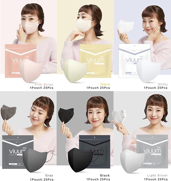 HOMSSEM [25pcs VIUUM Deluxe Korean Face Color Mask– Soft and Durable Korea Face Mask for Adults –2D 4-Layer Filter 6Color (Black-Large)