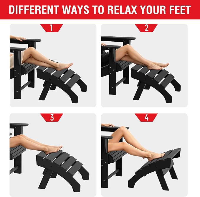 Costaelm Adirondack Chair Footrest, Patio Footstool, Ottoman Outdoor Foot Rest for Patio Waterproof, Adirondack Ottoman Patio Footstool, Black