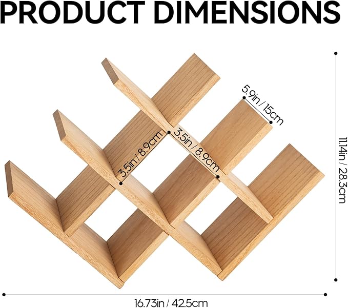 KIRIGEN Wooden 8-Bottle Wine Rack, 3-Tier Countertop Wine Bottle Holder for Cabinets, Bar Cart, Kitchen Counter, Pantry, Dining Room, Wood Stain, 16.73 x 5.91 x 11.14 in, XHJJ3-NA