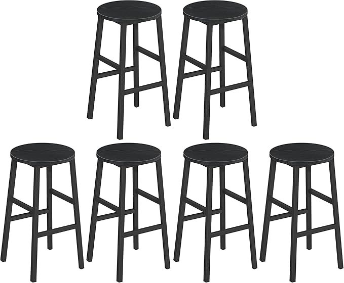 MAHANCRIS Bar Stools, Set of 2 Round Bar Chairs with Footrest, 24.4 Inch Kitchen Breakfast Bar Stools, Industrial Bar Stools, Easy Assembly, for Dining Room, Kitchen, Black BAHB0201 (Pack of 3)