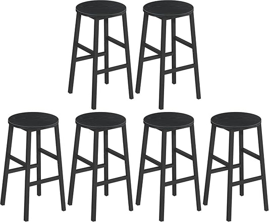 MAHANCRIS Bar Stools, Set of 2 Round Bar Chairs with Footrest, 24.4 Inch Kitchen Breakfast Bar Stools, Industrial Bar Stools, Easy Assembly, for Dining Room, Kitchen, Black BAHB0201 (Pack of 3)