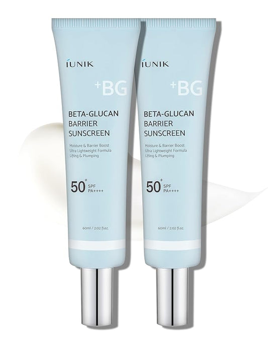 IUNIK Beta-Glucan Daily Sunscreen 2ea – Water Barrier Moisture Matte No White Cast SPF 50+ PA++++ Vegan Lifting & Plumping Moisturizing Sun Cream for Dry Oily Sensitive Skin Korean Skincare