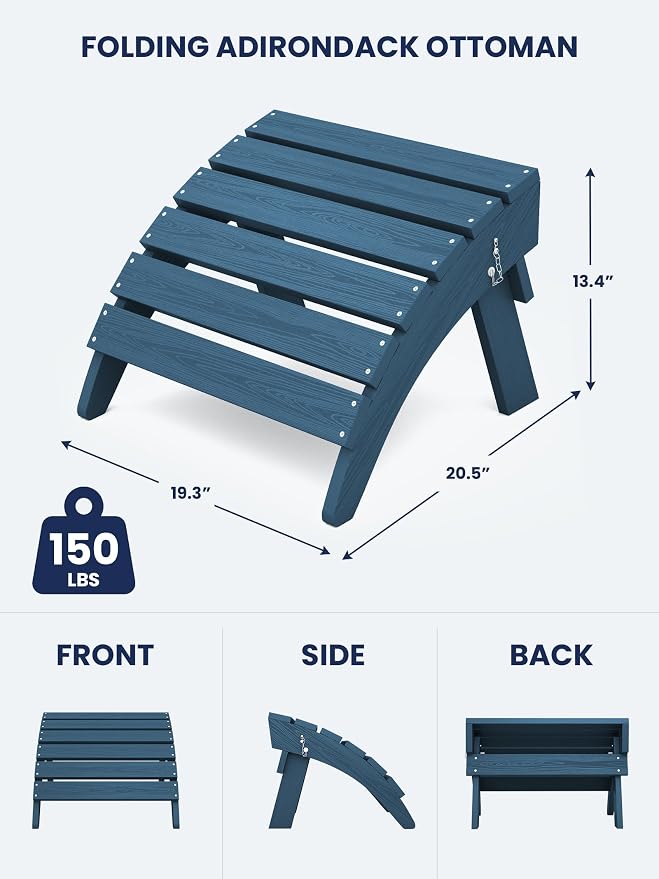 KINGYES Folding Adirondack Ottomans Set of 2 for Adirondack Chair, Navy