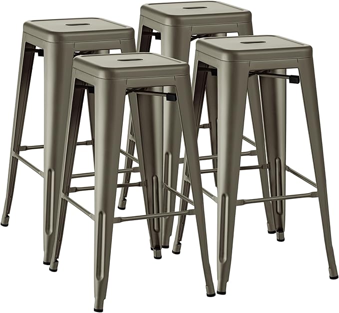 Furmax 30 Inch Metal Bar Stools Set of 4, Counter Height Stools, Industrial Bar Chairs Patio Stool Stackable Stool for Kitchen/Dining Room/Indoor Outdoor(Gun, 30'' Backless)