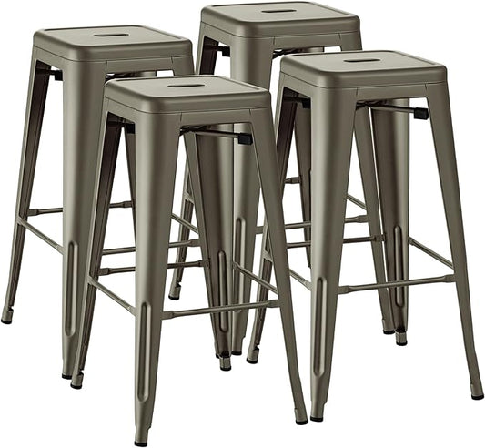 Furmax 30 Inch Metal Bar Stools Set of 4, Counter Height Stools, Industrial Bar Chairs Patio Stool Stackable Stool for Kitchen/Dining Room/Indoor Outdoor(Gun, 30'' Backless)