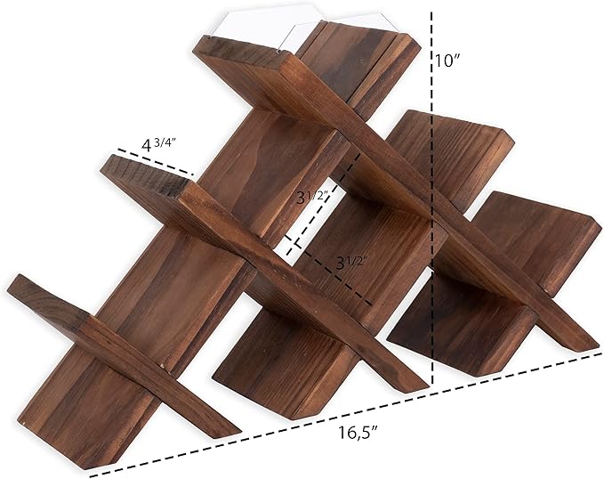 Rustic State Alella Countertop Wood Wine Rack for 8 Bottles Holder and Cork Storage Tabletop Butterfly Sleek Design Freestanding Organizer - Home, Kitchen, Dining Room Bar Décor - Walnut