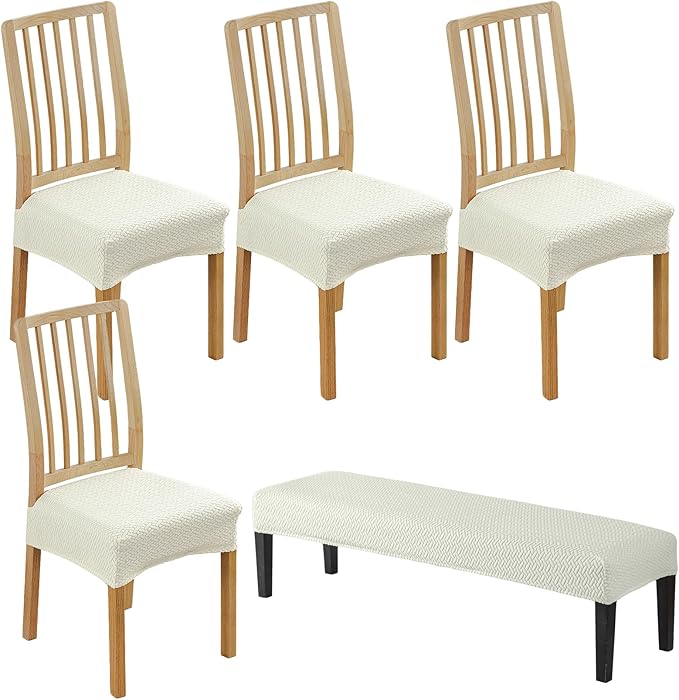 CRFATOP Jacquard Dining Room Chairs Seat Covers Set of 4 with Soft Bench Chair Cover Stretch Kitchen Chair Slipcover Washable Seat Cushion Slipcover Protector for Hotel Ceremony Banquet Wedding,B19