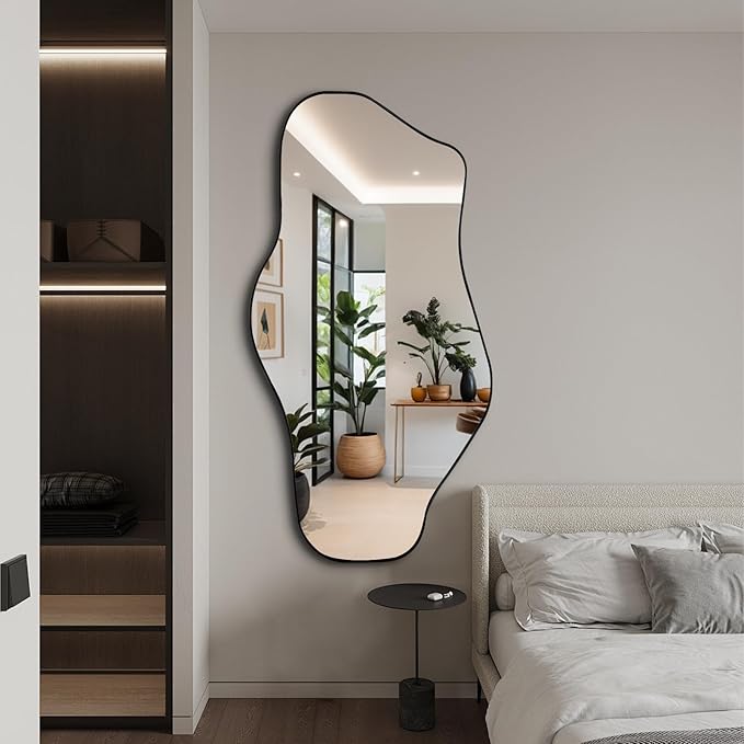 Irregular Wall Mirror, 47"x25" Asymmetrical Aesthetic Mirror with Metal Frame, Modern Organic Mirrors for Living Room Bathroom Bedroom Hallway Entryway, Horizontal or Vertical Hanging