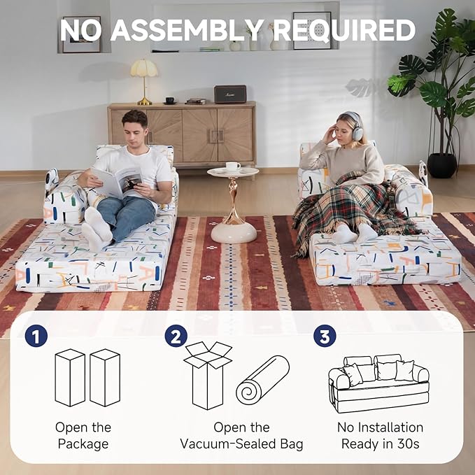 79" Convertible Boneless Couch for Small Spaces, 6-in-1 Corduroy Sofa Bed with High Backrest, Pillows, High-Density Foam Loveseat Sleeper Couch in a Box for Living Room, No Assembly, Graffiti C