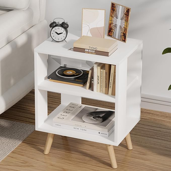 Aenuert Night Stand, White Nightstand, Modern End Table with Open Storage, 2-Tier Bedside Table for Small Space, Living Room, Bedroom