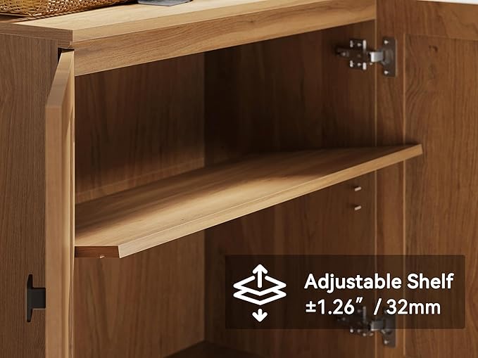 FENSULN Buffet Sideboard Cabinet Farmhouse Modern 2 in 1 Storage Cabinet with Adjustable Shelves for Kitchen, Coffee Bar, Living Room, Oak