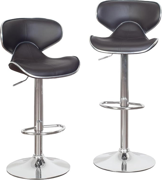 Roundhill Furniture Masaccio Cushioned Leatherette Upholstery Airlift Adjustable Swivel Barstool with Chrome Base, Set of 2, Brown