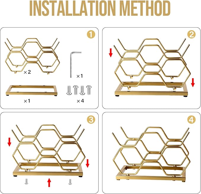 Countertop Wine Rack - 5 Bottle Freestanding Modern Gold Metal Small Wine Rack - Tabletop Wine Holder Stand for Cabinet, Pantry, Wine Bottle Storage…