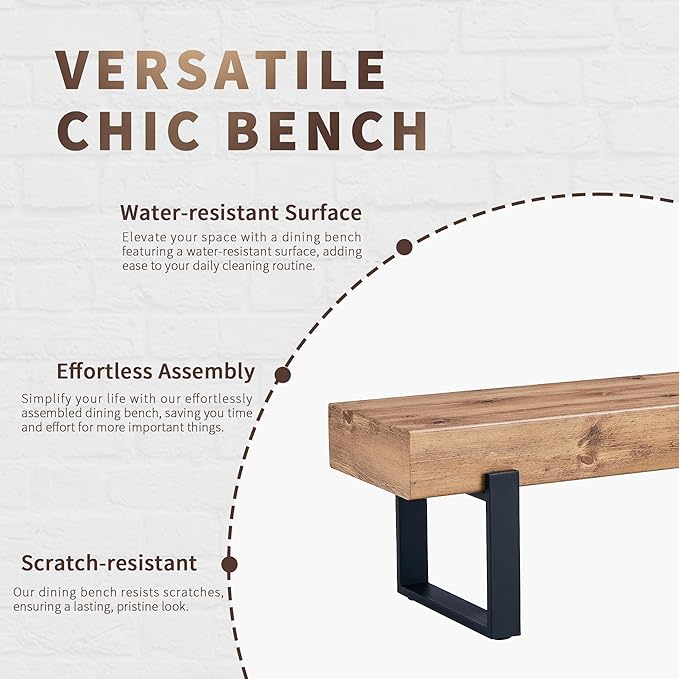 Merax Wooden Dining Bench, Farmhouse Indoor Kitchen Table Benches, Bed Bench, Industrial Shoe Bench, Entryway Benches, Natural