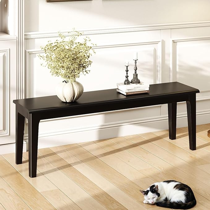 Dining Bench 55.1" Wood Solid Oak Wooden Bed End/Entryway Bench for Bedroom Living Room Kitchen(Black)