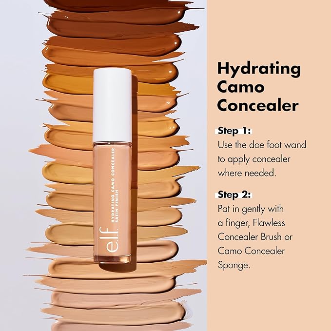 e.l.f. Hydrating Camo Concealer, Covers Blemishes & Under-Eye Circles, Full-Coverage & Delivers A Satin Finish, Vegan & Cruelty-Free, Light Ivory