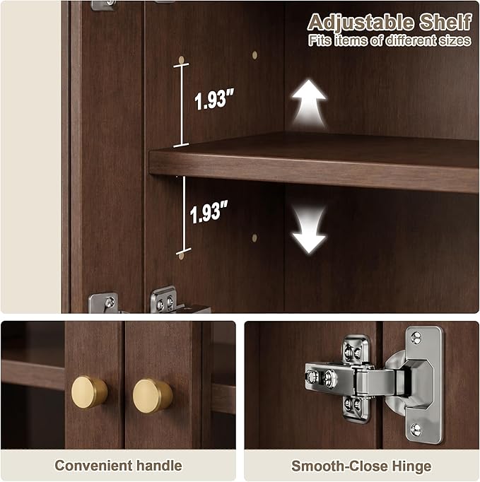 Arched Wall Cabinet, Bathroom Cabinet Wall Mount with Glass Doors & Adjustable Shelf, Floating Medicine Cabinet for Bathroom, Kitchen, Living Room Storage, Walnut