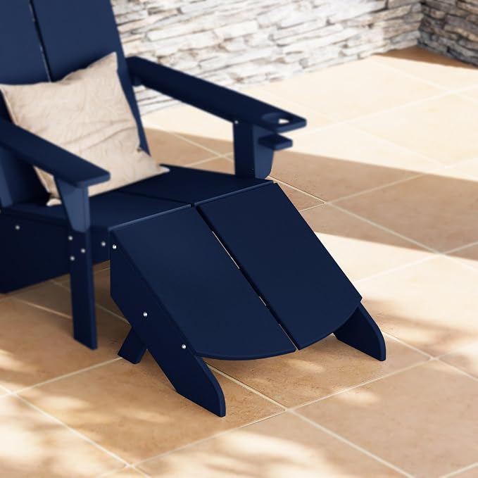 Costaelm Seaview Modern HDPE Plastic Folding Patio Adirondack Ottoman, Navy Blue