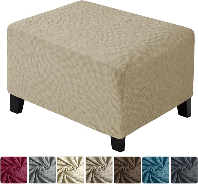 ZNSAYOTX 2026 Rectangle Ottoman Cover (L:18"-27") Super Stretch Soft Footrest Slipcover Form Fit, Universal Folding Foot Stool Covers with Non-Slip Elastic Band, Fashion Jacquard Texture, Khaki