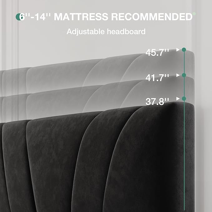 Novilla Full Size Bed Frame with Headboard, Full Bed Frame with Wooden Slats Support, Velvet Upholstered Headboard, No Box Spring Needed, Heavy Duty Feet, Easy Assembly, Black Velvet