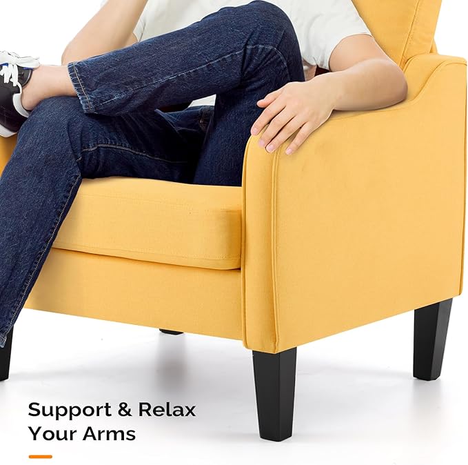 VINGLI Chair Yellow Upholstered Linen Accent Chair for Living Room, Bedroom, Mid-Century Modern Arm Chair Comfy Reading Chair with Scooped Arms