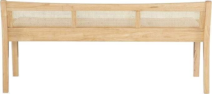 Powell Kasi Natural Low Back Cane Bench with Beige Upholstered Seat
