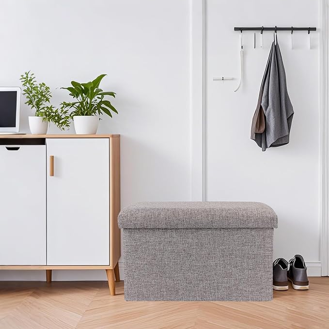 HOZEON 3 Pack 15.7 x 9.8 x 9.8 Inches Folding Storage Ottoman, Grey Rectangle Footrest Seat, Multifunctional Foot Stool for Living Room, Office, Traveling, Fishing, Camping