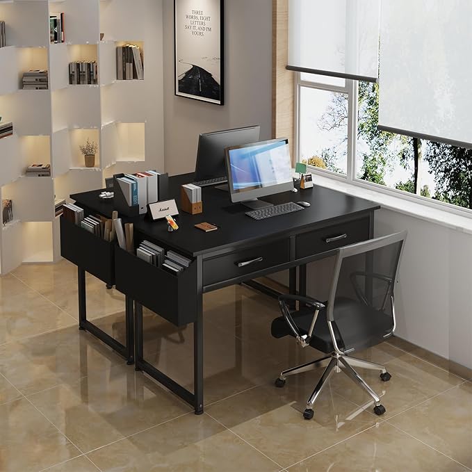 DLisiting Computer Desk with Fabric Drawers for Home Office Bedroom, 40 Inch Small Gaming Desk with 2 Drawers, Study Writing Table PC Desks, Black