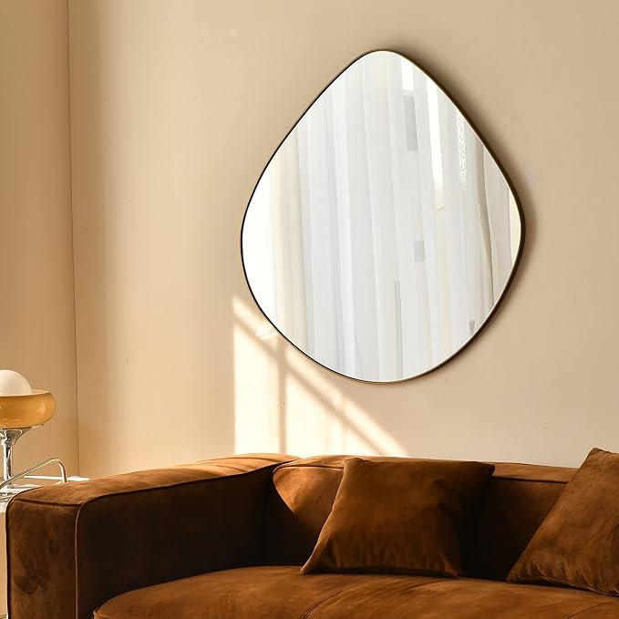 Asymmetrical Wall Mirror Matel Brass Framed Wall Mirror for Living Room Bedroom Bathroom Entryway Wall Decor 32.0" L x 31.5" W ELE-002G