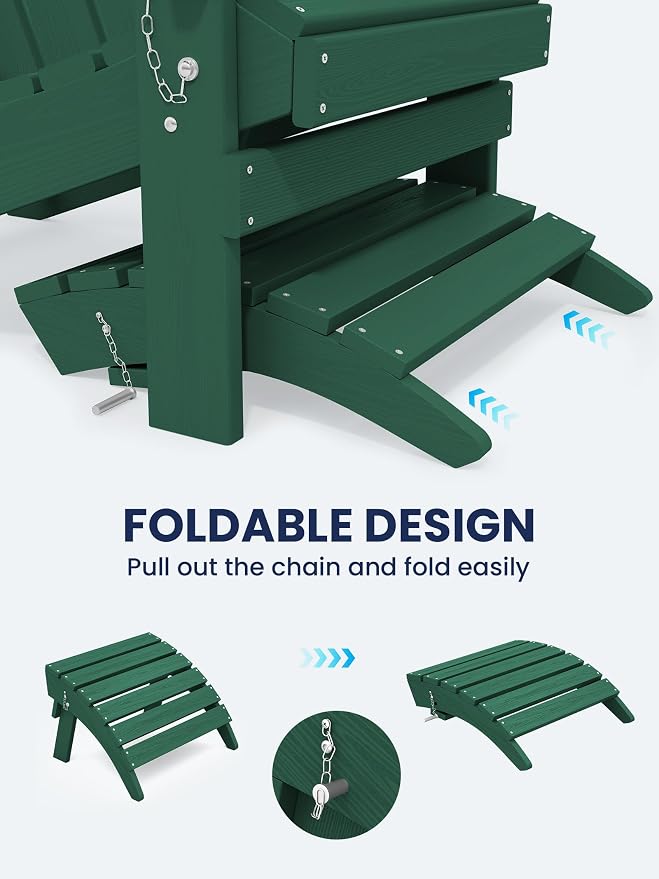 KINGYES Folding Adirondack Ottomans Set of 4 for Adirondack Chair, Green