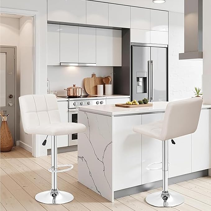 BestOffice Bar Stools Set of 2, Adjustable PU Leather Swivel Barstools, Modern Counter Stools with Back and Footrest, Counter Height Barstools for Bar, Kitchen and Dining Room