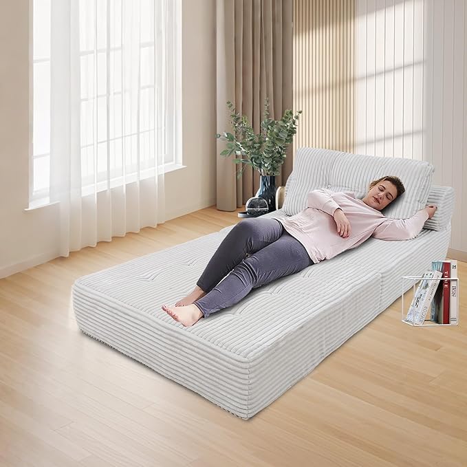 ANONER Memory Foam Folding Sofa Bed, Sectional Couches with Pillow, Futon Floor Couch, Versatile Convertible Sleeper Chair, Boneless Chaise Lounge, Fold Out Chair Bed for Living Room, Beige