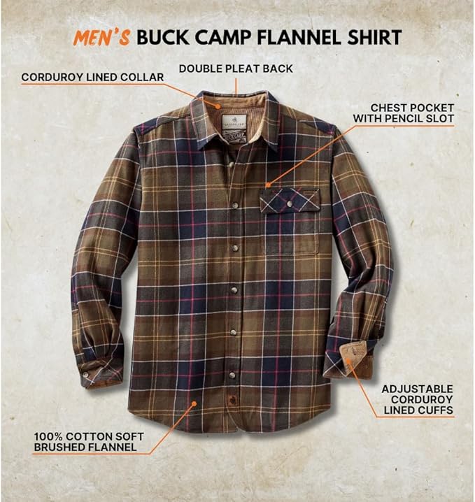 Legendary Whitetails Mens Long Sleeve Button Down 100% Cotton Flannel Shirt