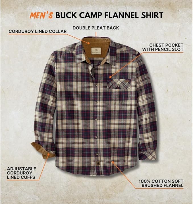 Legendary Whitetails Mens Long Sleeve Button Down 100% Cotton Flannel Shirt