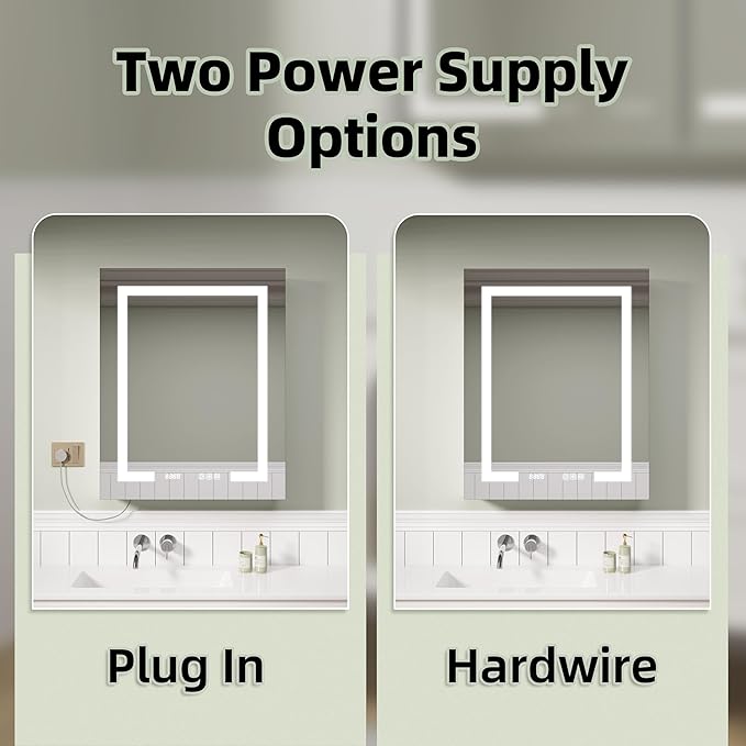 LED Medicine Cabinet Mirror, 24x30 Inch Bathroom Storage, Recessed/Wall Mount, Plug-in/Hardwired, 3 Color Dimmable Light, Anti-Fog, Time Temp Display, Right Hinge