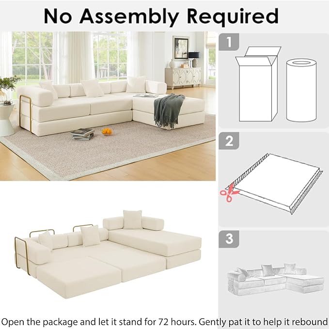 HANXIN 108" Modular Sectional Sofa, Futon Convertible Sofa Bed,Oversized Corduroy Boneless Couch for Living Room,Floor Loveseat Sleeper with Pull Out Bed,Free Combination,No Assembly Required (Beige)