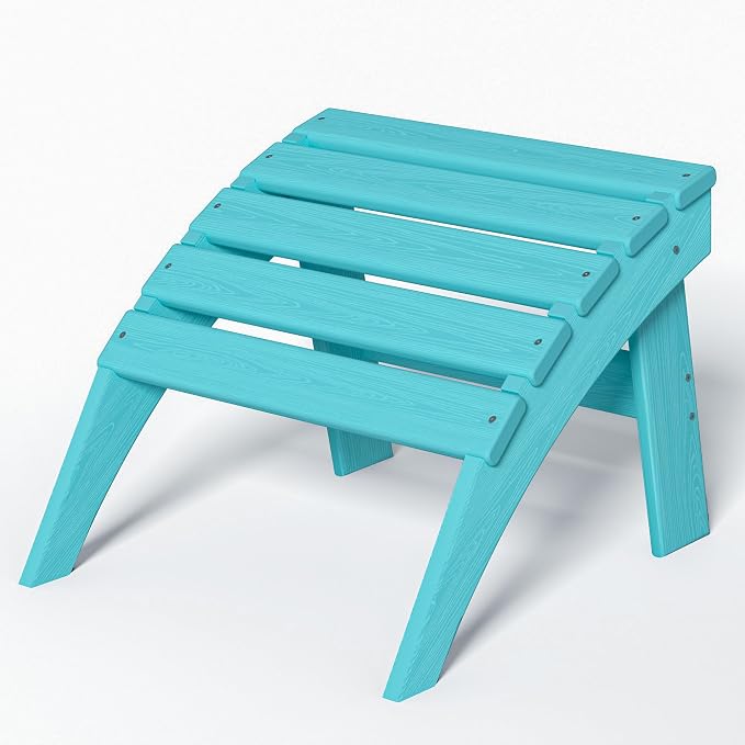 nevilywood HDPE Folding Ottoman - Adirondack Chair Footrest – Weather Resistant, Wood-Grain, Low-Maintenance-, Garden Patio Porch – Aruba Blue