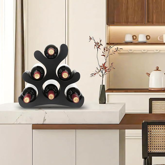 Countertop Wine Rack - 6 Bottle Wooden Wine Rack - Freestanding Wine Bottle Holder Stand - Wine Storage Rack for Cabinet Pantry Bar Kitchen