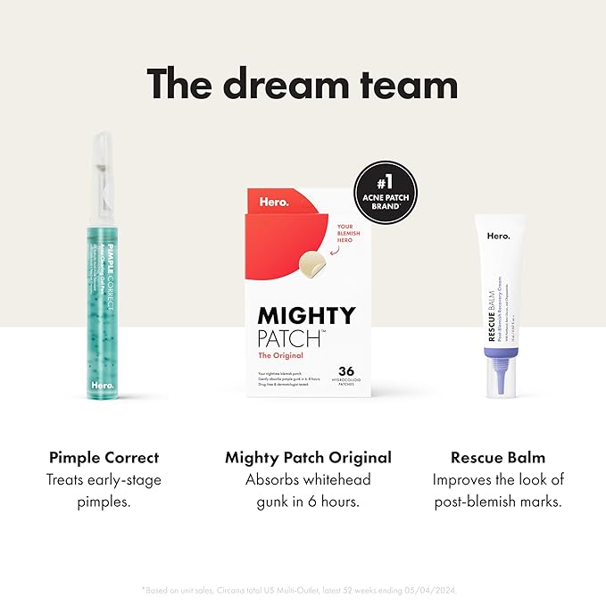 Mighty Patch Original Patch from Hero Cosmetics - #1 Hydrocolloid Acne Pimple Patches for Face, Shrinking Zits & Whiteheads in 1 Use, Nighttime Spot Pimple Stickers for Face, 36 Count