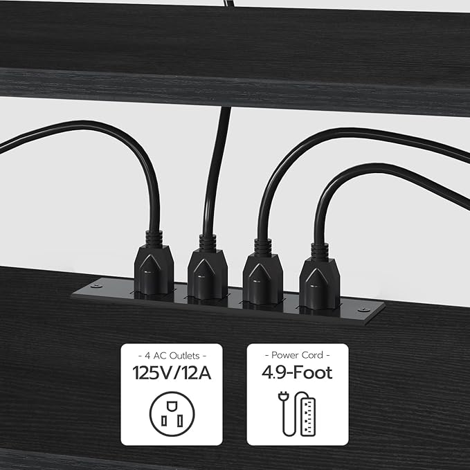 HOOBRO TV Stand with Power Outlets to 75 Inches, TV Console Table with Open Storage Shelves Cabinet, Industrial Media Entertainment Center for Living Room Bedroom, Black BB60DS01